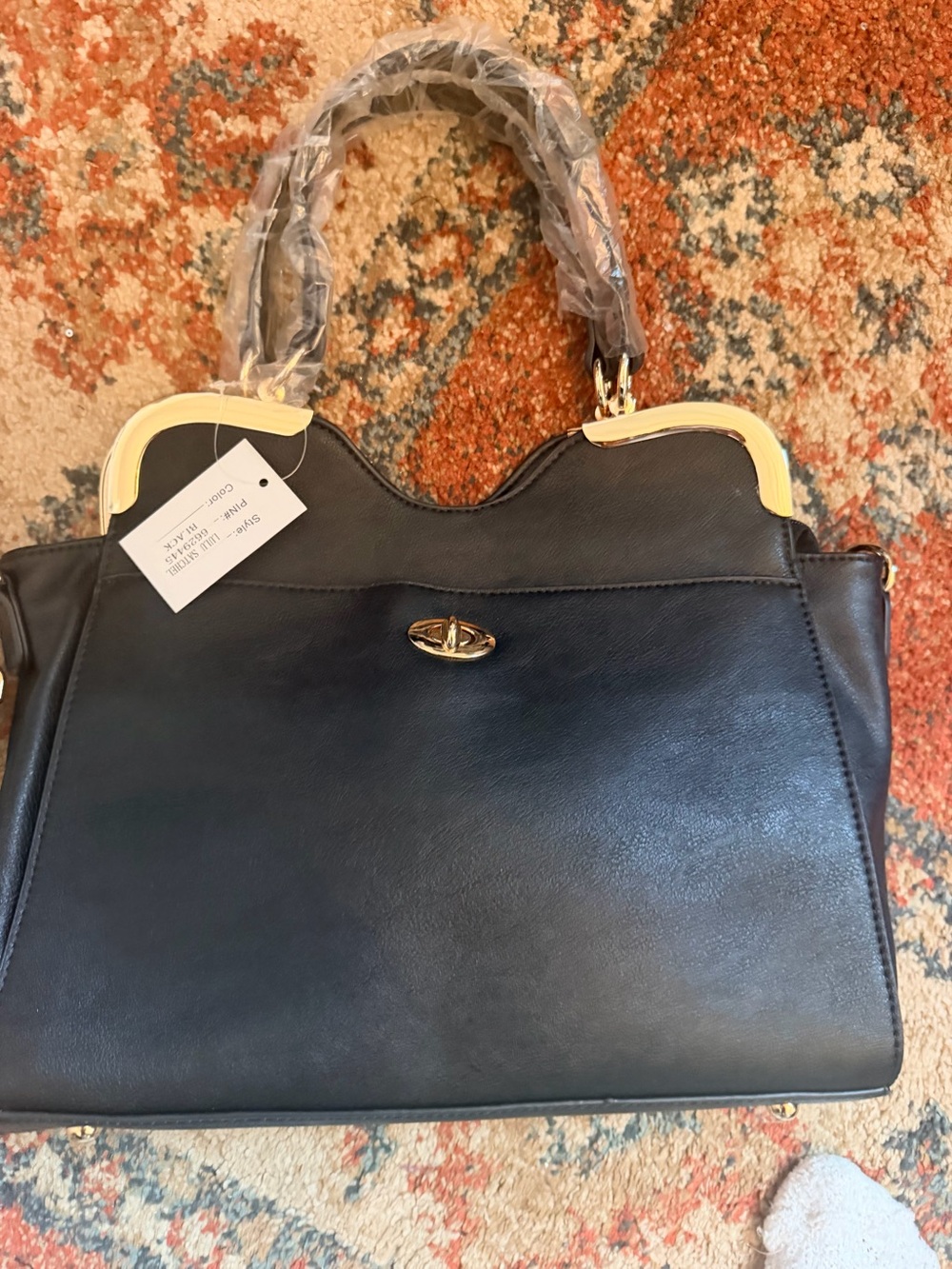 NWT Black Satchel Handbag with Gold Clasp crossbody strap
